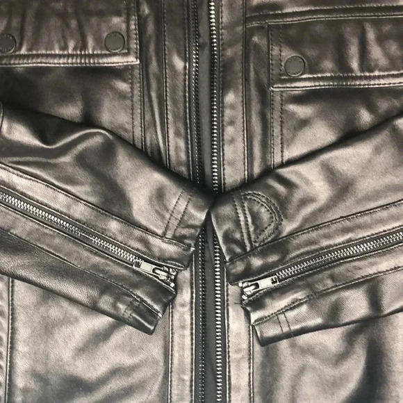 Black Rivet- Band Collar Leather Moto Jacket - Picture 8 of 12